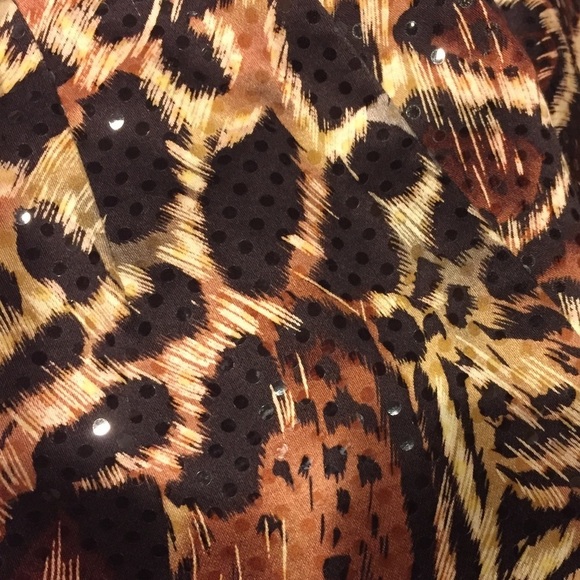 CACHE brown and black animal print mini Skirt with tiny bling stones size 6 - Picture 5 of 5